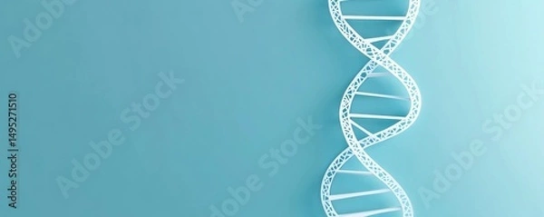 Fototapeta White DNA Helix on Blue Background, genetics , science