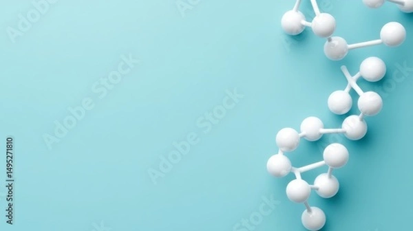Fototapeta White Molecule Model on Blue Background, Science, Structure