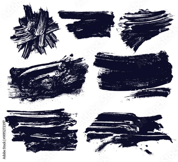 Fototapeta Set of chaotic and wavy black bold brush strokes. Brush drawn bold lines, thick calligraphy smears. Hand drawn art frames, banners and poster. Set of vector abstract ink thick smears.