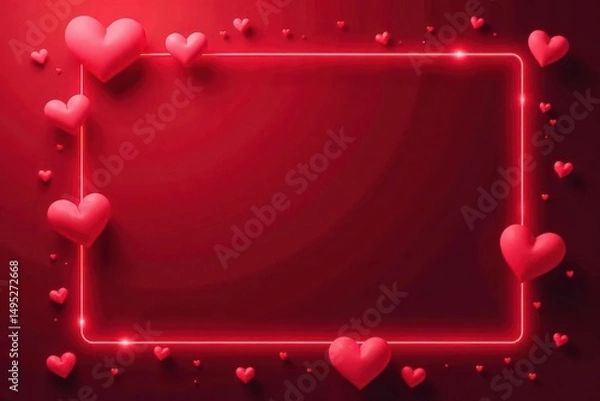 Obraz Red heart rectangle frame, vector illustration , Valentine's Day, romantic, border