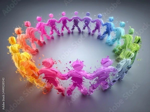 Obraz Inclusion infographic and social equity logo, highlighting a group of persons with a gender equality icon, and promoting culture team group values of disability rights and diversity