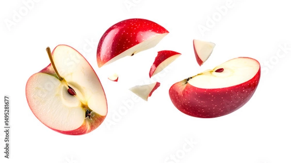 Fototapeta Isolated Falling Apple Slice on Transparency Background for Design Projects