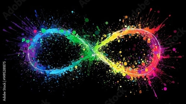 Obraz The rainbow infinity symbol, adorned with artistic paint splatter, signifies the diversity of the autism spectrum and the broader neurodiversity movement