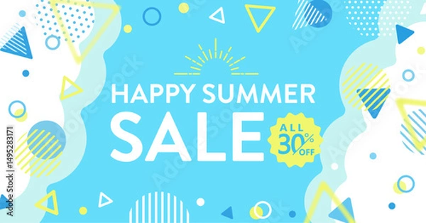 Obraz 夏空のポップでかわいい、背景イラスト ( サマーセール　見出し　タイトル　フレーム　背景　セール )