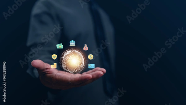 Obraz Global Finance Secure Digital Globe Showcases Technology Credit For Professional Money Management