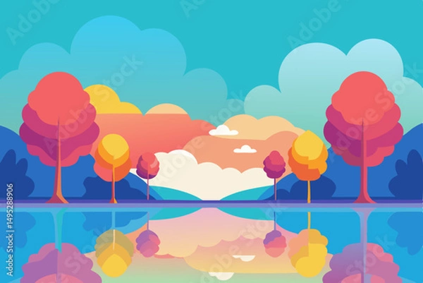 Fototapeta landscape with trees and clouds