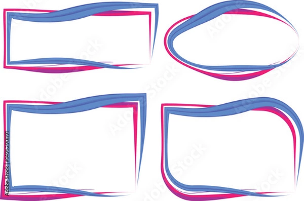 Fototapeta blue pink colorful curved outline abstract frames shapes collection
