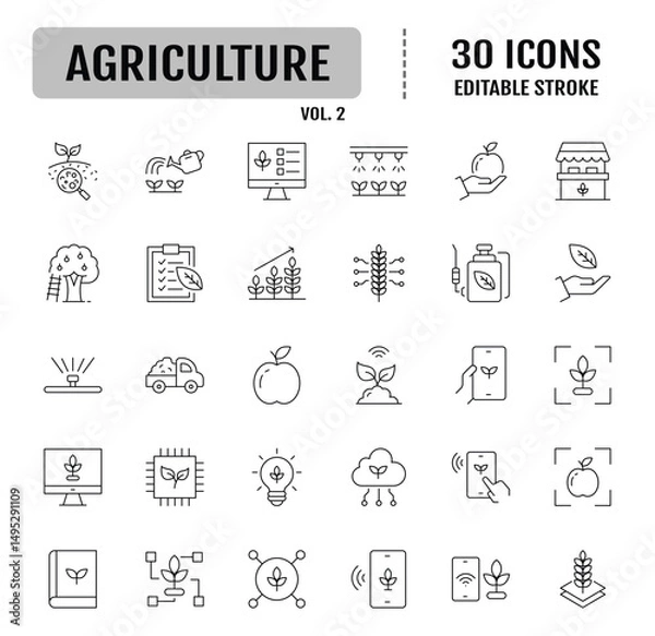 Fototapeta Agriculture line editable icon set. Editable stroke. Vector illustration