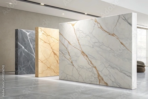Obraz Three Modern Marble Panels in a Minimalist Interior