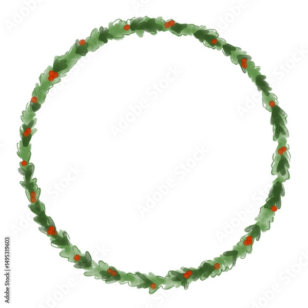 Obraz Christmas Garland with Berries Transparent Circle Frame leaf plant natural xmas decoration party invitation menu poster flyer seasonal festive holiday hand drawn illustration watercolour png border