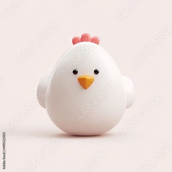 Fototapeta Friendly 3D Chicken Icon with Short Beak and Egg Shape Design