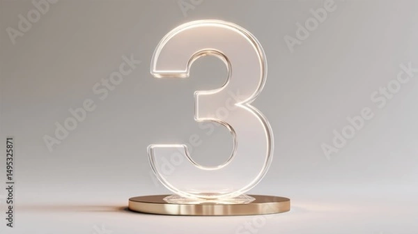 Fototapeta Elegant Minimalist 3D Acrylic Number Three with Soft Hue