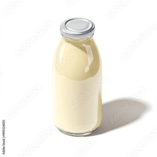 Fototapeta Cute Glossy 3D Bottle of Drinkable Fermented Milk on White Background