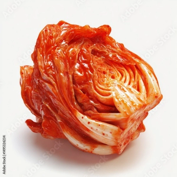Fototapeta Glossy Red Orange Kimchi Chunk with Cute 3D Structure on White Background