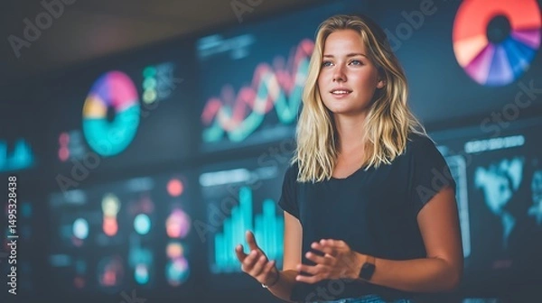 Fototapeta Business Professional Presenting Data Insights in Modern Office Setting