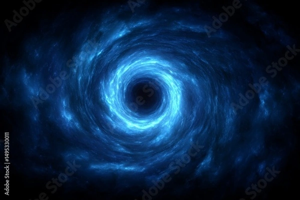 Fototapeta Vivid representation of a cosmic vortex with glowing blue hues and dark center in deep space