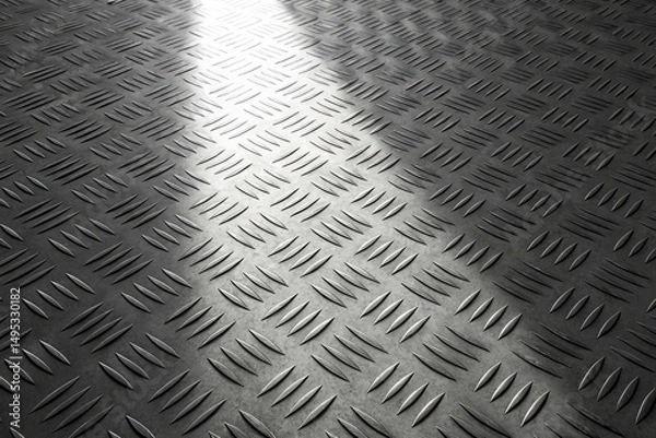 Fototapeta Detailed view of a metal diamond plate, exhibiting texture and intricate industrial design.