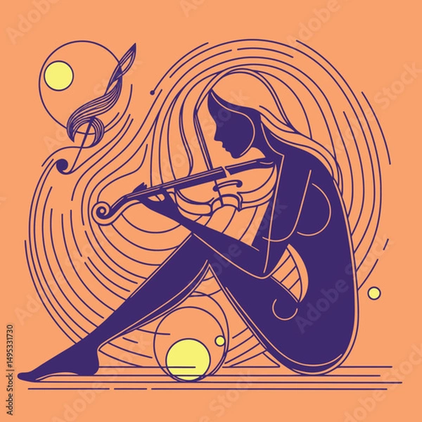 Obraz Dynamic Musical Abstract: Sound Waves and Notes. Vibrant digital illustration depicting a swirling composition of musical elements, perfect for themes of creativity and auditory experience.