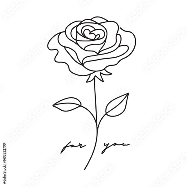 Fototapeta hand drawn rose flower  vector illustration simple one line drawing