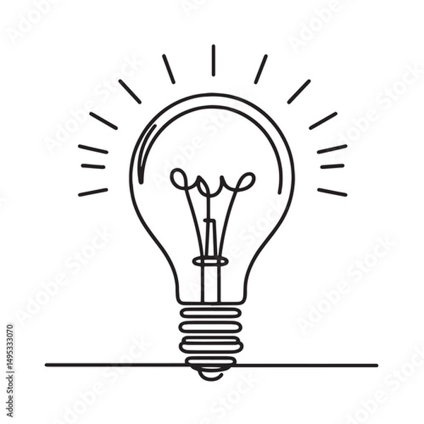 Fototapeta light bulb idea vector illustration simple one line drawing
