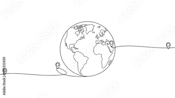 Fototapeta earth planet  on white background vector illustration simple one line drawing