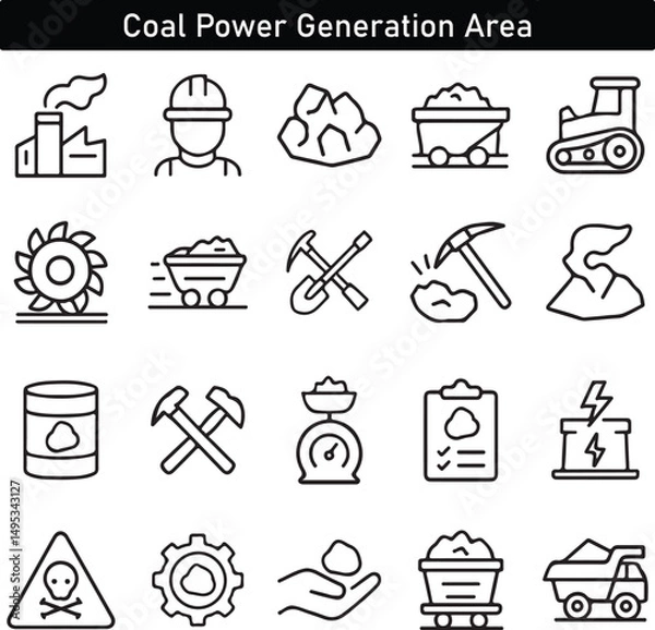 Fototapeta Coal Power Generation and Mining Icons