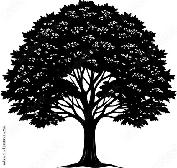 Fototapeta elm tree black silhouette vector icon on white or transparent background