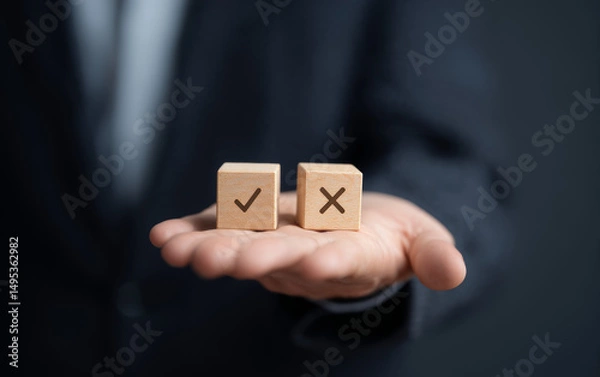 Fototapeta After careful consideration, business people make a choice between right and wrong, reflecting the choices made by enterprises in difficult situations
