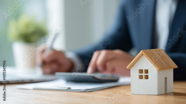 Fototapeta Real estate, the concept of buying a house, real estate agents are printing the purchase contract documents

