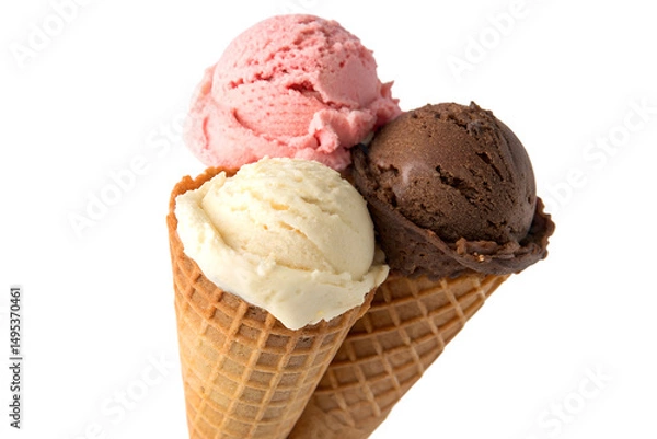 Fototapeta Ice Cream Cone with Three Scoops Isolated on Transparent Background