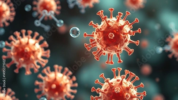 Fototapeta Antibody immunology and Immunoglobulin concept as antibodies attacking contagious virus cells and pathogens
