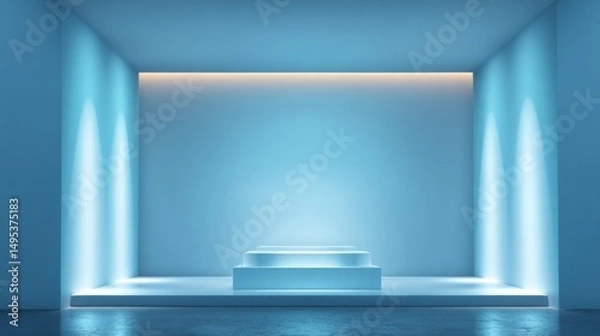 Fototapeta Blue studio room. Limbo light background. Abstract 3d backdrop for product presentation. Minimal wall scene. Showcase, promotion display modern