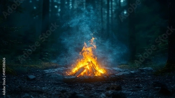 Fototapeta Mesmerizing mystical campfire in an enchanted forest