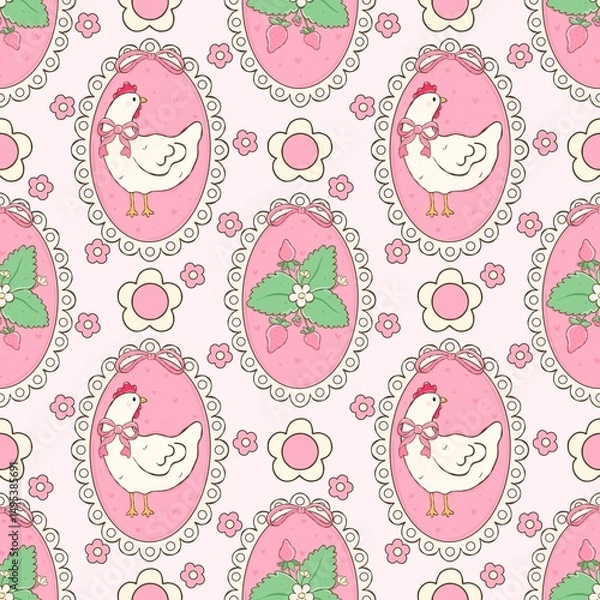 Obraz Charming Chicken Blossom Pattern.
Pink Hen Floral Delight.
"Strawberry Bow Chicken Design