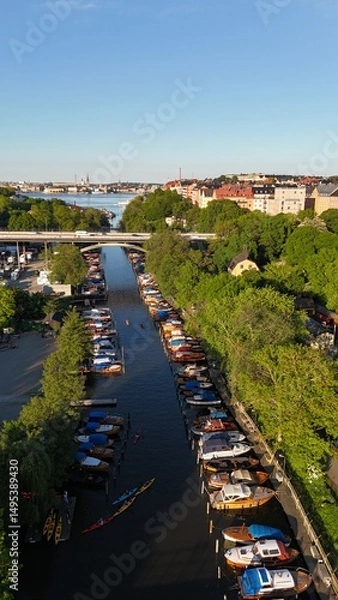 Obraz Drone photos above Långholmen island and Södermalm in Stockholm, Sweden