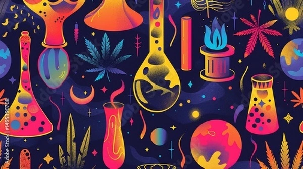 Fototapeta Psychedelic science lab pattern