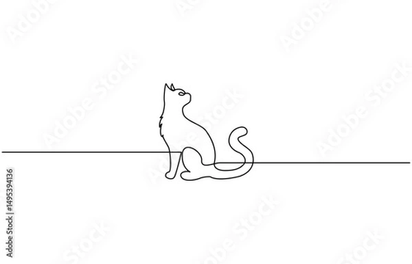 Fototapeta continuous line drawing of Cat. one line cat shape with pro, Cat in continuous one line drawing. Abstract and minimalist cat icon.