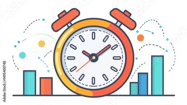 Fototapeta A colorful alarm clock with data bars and decorative elements