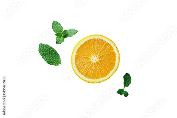 Obraz Isolated Orange Slice and Mint Leaves