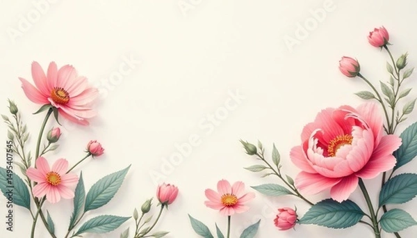 Obraz Delicate, small-scale floral print on light background, light, spring, white