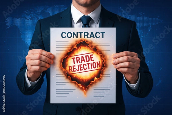 Obraz A businessman demonstrates strategic decision-making by rejecting a contract symbolizing leadership and risk management in a dynamic digital marketplace