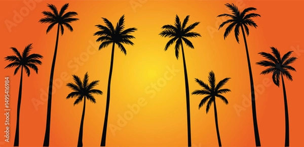 Obraz sunset palm tree set vector illustration silhouette