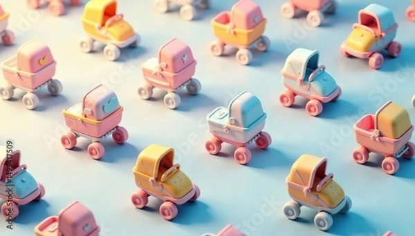Obraz Pastel colored strollers in repeating geometric design, illustration, geometric, art