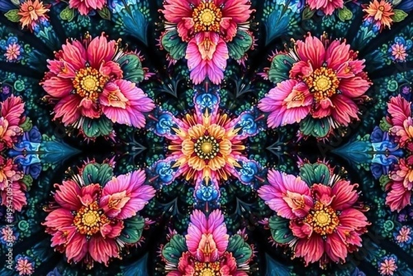 Obraz Intricate floral motif within a repeating hexagonal pattern , graphic, curve