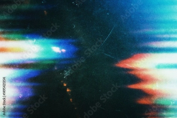 Fototapeta Distressed grunge film grain texture background light leaks overlay effect, test glitch with distortion lines no signal problem, scratched dust dirty film grain, warm colors glitch effect background