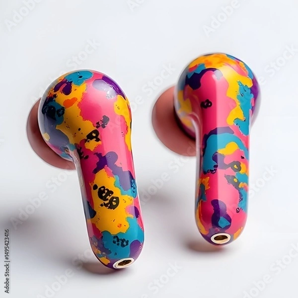 Obraz wireless earphones with a bright and playful funky art style