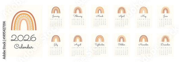 Fototapeta 2026 Calendar Template. Week starts on Monday. Replaceable text. Portrait resolution