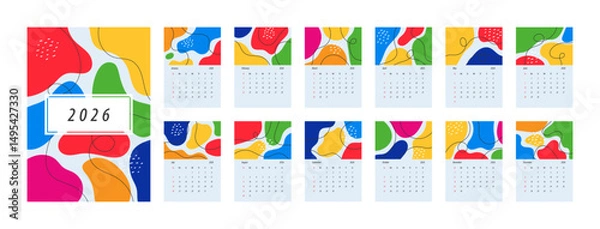 Fototapeta 2026 Calendar Template. Week starts on Monday. Replaceable text. Portrait resolution