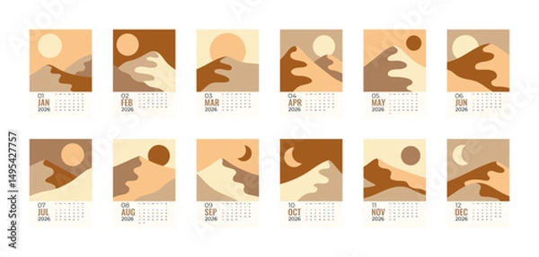 Fototapeta 2026 Calendar Template. Week starts on Monday. Replaceable text. Portrait resolution