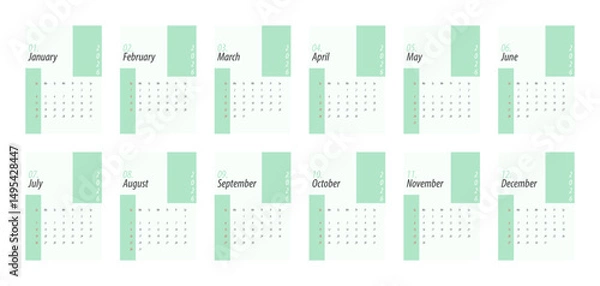 Fototapeta 2026 Calendar Template. Week starts on Monday. Replaceable text. Portrait resolution